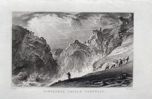 Impresión antigua de 1832; Castillo de Tintagel, Cornualles después de Allom - Imagen 1 de 2