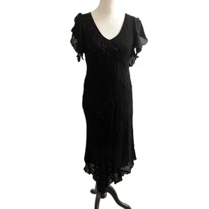 Vestido Vintage Años 90 Temptation Negro Encaje Dobladillo Alto Bajo Cuello en V Ojales Talla M - Imagen 1 de 10