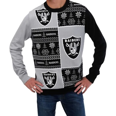 FOCO NFL Las Vegas Raiders Bloque Ocupado Feo Navidad Suéter Para Hombre Talla L Foto 1 de 3