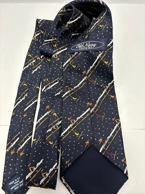 Antigua corbata de Navidad azul marino para hombre 100 % seda esquiador patrón pequeño hecha en EE. UU. Foto 1 de 4