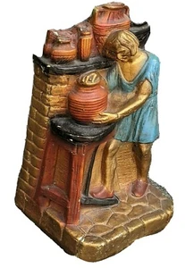 Chalkware J. Ruhl reproducción final libro Ye Olde cerámica oro, rojo, azul 8 1/2" h - Imagen 1 de 8