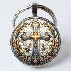 THE CROSS - JESUS CHRIST CRUCIFIED - CHRISTIAN RELIGIOUS GLASS METAL KEYRING T73 - Picture 1 of 1