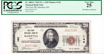 $20 1929 T1 National MARIETTA Ohio OH 🇺🇸 PCGS Grade 25 🇺🇸 - Image 1 of 2
