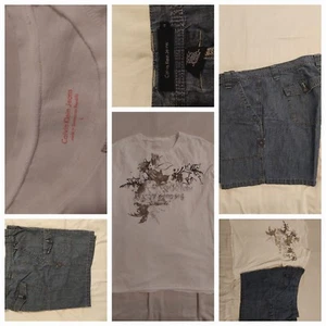 Calvin Klein Jeans_Denim Cargo Shorts, size 14 and White T-Shirt, size L - Picture 1 of 1