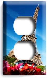 EIFFEL TOWER FLOWERS PARIS EUROPE FLORAL BLUE SKY OUTLET PLATE BEDROOM ART DECOR - Picture 1 of 1
