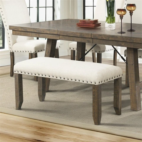 Picket House Furnishings Dex Bench in Smokey Walnut and Cream Cover