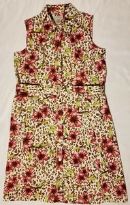 White Stag Button Front Sleeveless Leopard Floral Shirt Dress Ladies 12 Belted - Picture 1 of 6