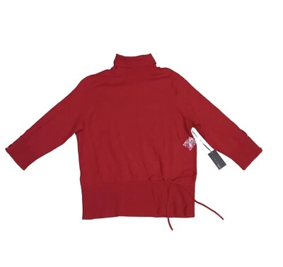 Elena Solano Sweater Womens 1X Red Ribbed Turtleneck Side Tie Merino Wool - Image 1 of 4