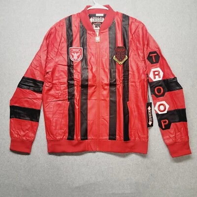 World of Troop Leather Moto Jacket Red/Black Men's Sizes Large Extra Large L XL - Image 1 of 4