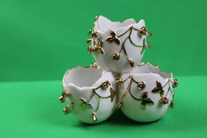 Vintage Candrea M679 stapelbare Schmuckschale Vase Eier mit applizierten Goldblumen - Bild 1 von 4