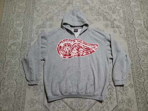 Bayside Union Made Detroit Red Wings Hoodie 3XL Cut Collar Distressed Pocket USA Cover