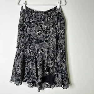 Gonna donna CHAPS RALPH LAUREN 6 foderate nero bianco paisley balza femminile nuova senza etichette - Foto 1 di 8