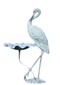 Verdigris Finish Aluminum Crane Birdbath
