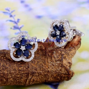 Natural Blue Sapphire & CZ Gemstones 925 Sterling silver Cufflinks for Men #345 - Picture 1 of 5