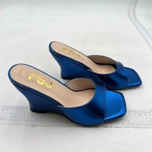 FSJ Women Square Open Toe Wedge Sandals High Heels Mules Slip On Party Shoes - Picture 1 of 7