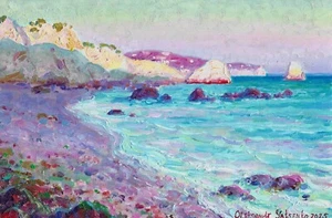 original painting 20 x 30 cm 4JzO artwork oil paints modern landscape sunset - Picture 1 of 3