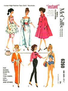 Reproduction de motifs de vêtements Barbie vintage 1961 McCall 6260 non coupés