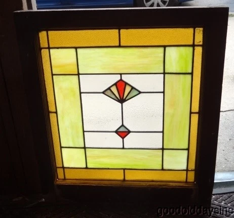 Antique Art Deco 1930's Stained Leaded Privacy Glass Window Cover