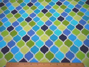 Quilt Stoff 1 Yard Türkis Türkis Grün Blau Marine Medaillon auf Weiß Baumwolle #C - Bild 1 von 2