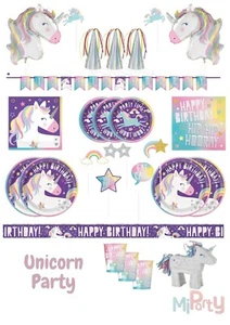 Unicorn Birthday Party Tableware Decorations Napkins, Plates, Cups, Balloons  - Picture 1 of 40