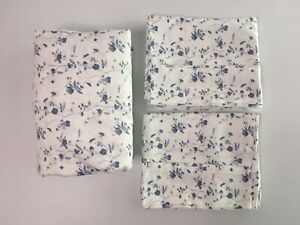 Blue Floral Cotton Double Fitted Sheet plus 2 Pillowcases - 400 Thread Count