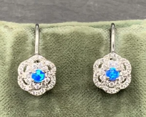 Opal Ohrringe Blau Opal synth. & Zirkonia 925er Silber - Bild 1 von 8
