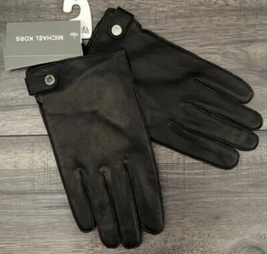 MICHAEL KORS BLACK LEATHER TOUCH GLOVES SIZE M RETAIL £85 BNWT - Picture 1 of 7