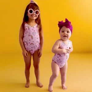 POSH PEANUT  🛼Barbie 6/7 5T STAR POWER Groovy REVERSIBLE swimsuit Bathing Suit - Picture 1 of 3