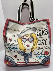 Brighton Canvas Bag Tote Stowaway Seas The Day Nautical Mermaid Shopper Canvas - Picture 1 of 9