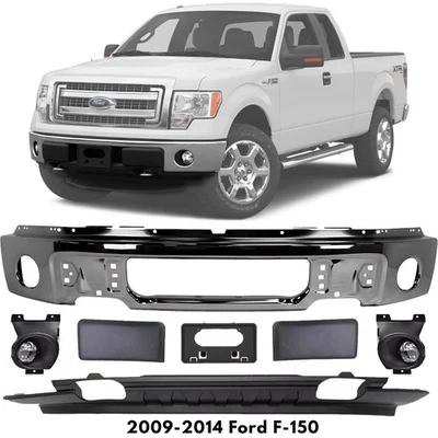 Front Bumper Chrome Steel & Fog Lights Assembly Kit For 2009-2014 Ford F-150 Foto 1 de 4