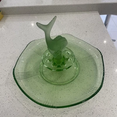 Josef Inwald Deco Green Glass "Poisson Volant" Bowl Centerpiece-686 - Image 1 of 4