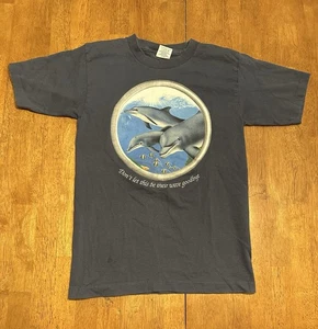 Vintage 90s Dolphins Nature T-Shirt Small Single Stitch Endangered - Bild 1 von 10