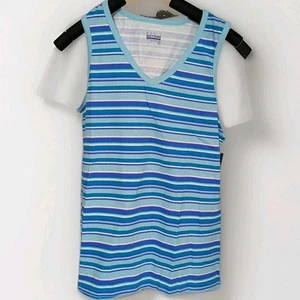 NWOT Basic Editions Blue Green Striped Tank Top Size Women's S - Picture 1 of 2