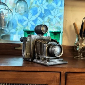 Vintage Camera Piggy Bank, Resin Model, Silver Gray Retro Decor, 9.6”, Unique - Picture 1 of 9