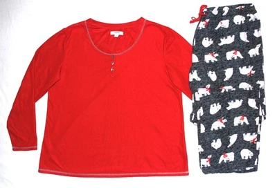 NEW SONOMA RED MULTI COLOR TOP & PANTS  PAJAMA SET XL - Image 1 of 4