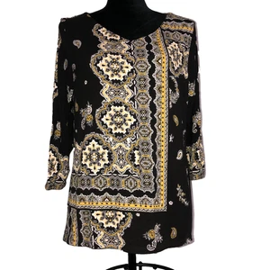 Top Chicos Negro Blanco Amarillo Paisley 2 EE. UU. Manga L 3/4 Rayón Elastizado Cuello en V - Imagen 1 de 11