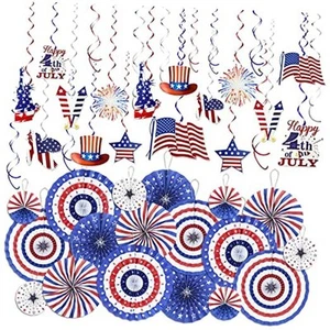 48 Pcs Patriotic Decorations Set, 4th of July Party Supplies Red White Blue - Picture 1 of 7