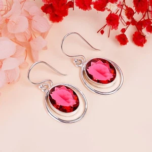 Pink Rubellite Tourmaline Gemstone 925 Sterling Silver Earring, Gift For Her - Picture 1 of 4