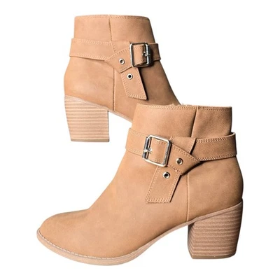 Call It Spring Vegan Womens Buckle Detail Block Heel Zip Carnellia Boots 7.5 - Image 1 of 4
