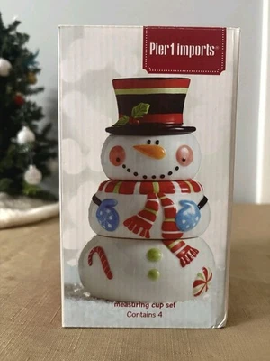 Pier 1 Importaciones MUÑECO DE NIEVE Tazas Medidoras Apiladas Caja Original Vacaciones de Navidad 6" Foto 1 de 4