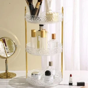 Makeup Organizer 360° Spinning Skincare Storage for Vanity 3-Tier Clear Rotating - Picture 1 of 5