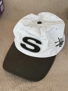 Stussy Chenille S Low Pro Cap Hat White & Green Adult OSFA Snapback ‘Bone’ - Picture 1 of 6