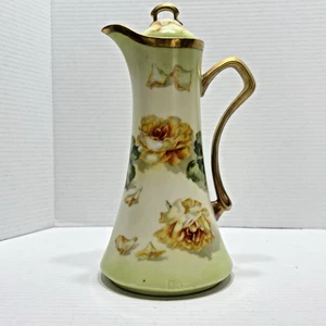 Antike Coronet Limoges Frankreich handbemalte Schokoladenkanne signiert Feral? Lesen 11 Zoll - Bild 1 von 16