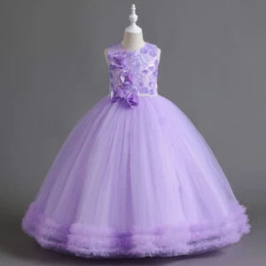 Kids Princess Long Dress Girls Sequin mesh Dress For Wedding Party Dance perform - Picture 1 of 25