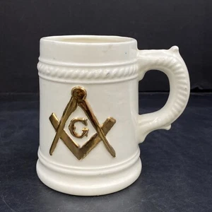 Vintage Masonic White Gold Trim Ceramic Mug 1968 Hand Painted WLH Jr Free Mason - Picture 1 of 7