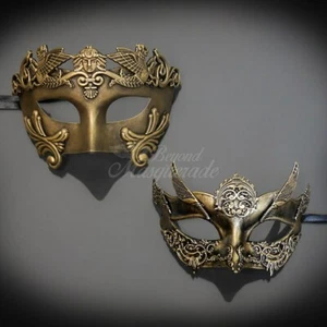 Couple's Masquerade Masks | Masquerade Masks Roman Bronze/Gold - Picture 1 of 4