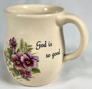 Marshall, TX Pottery Mug YesterYears God is so good Violets 10 oz Pot Belly EUC - Picture 1 of 4