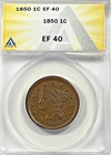 1850 BRAIDED HAIR LARGE CENT : ANACS EF40