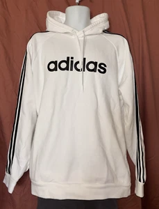 Adidas Sweatshirt Hoodie Men Size XL Cotton Drawstring Logo White Pockets - Picture 1 of 10