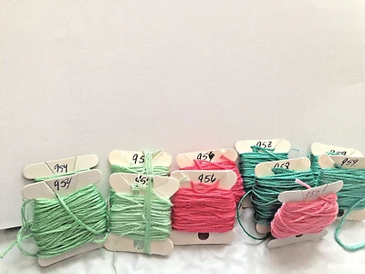 Lot of 11 DMC Cross Stitch Floss Carded-#954x2, 955x2, 956x2, 957, 958x2,959x2 - Image 1 of 4